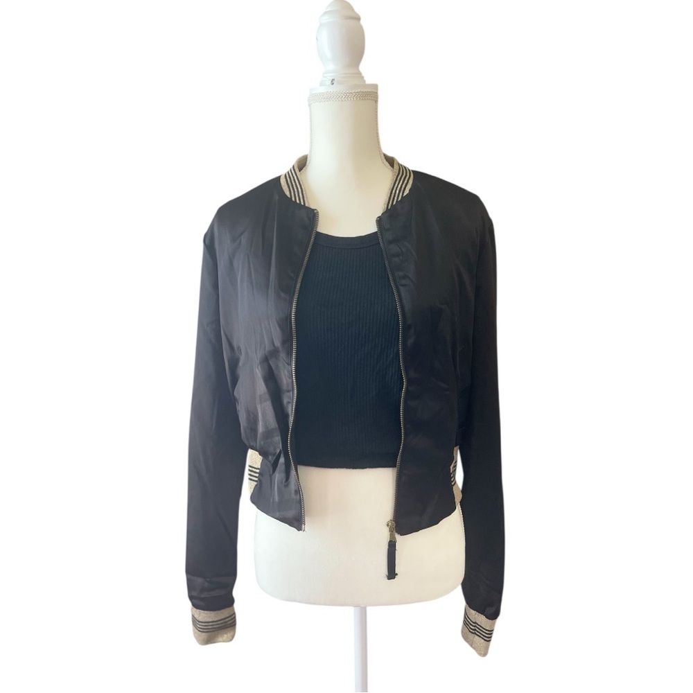 Charlotte Russe Black Bomber Jacket with Modern Cropped Style